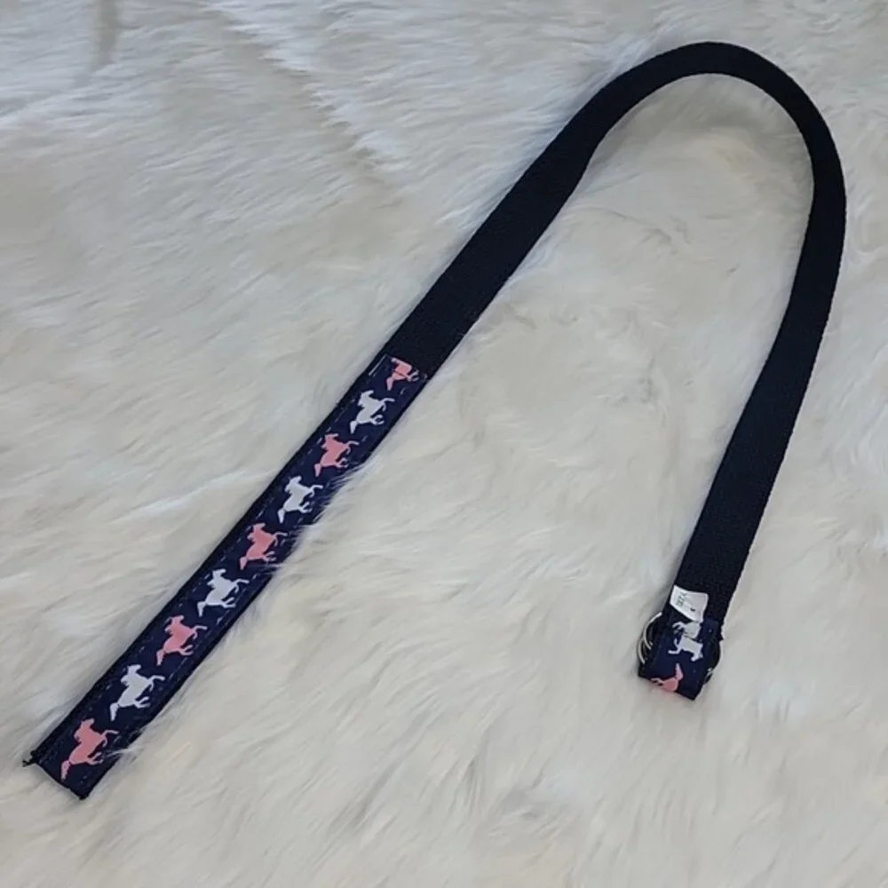 NAVY BLUE Girl's Canvas Pink White Horse‎ Equestrian Preppy Adjustable Belt 2XL